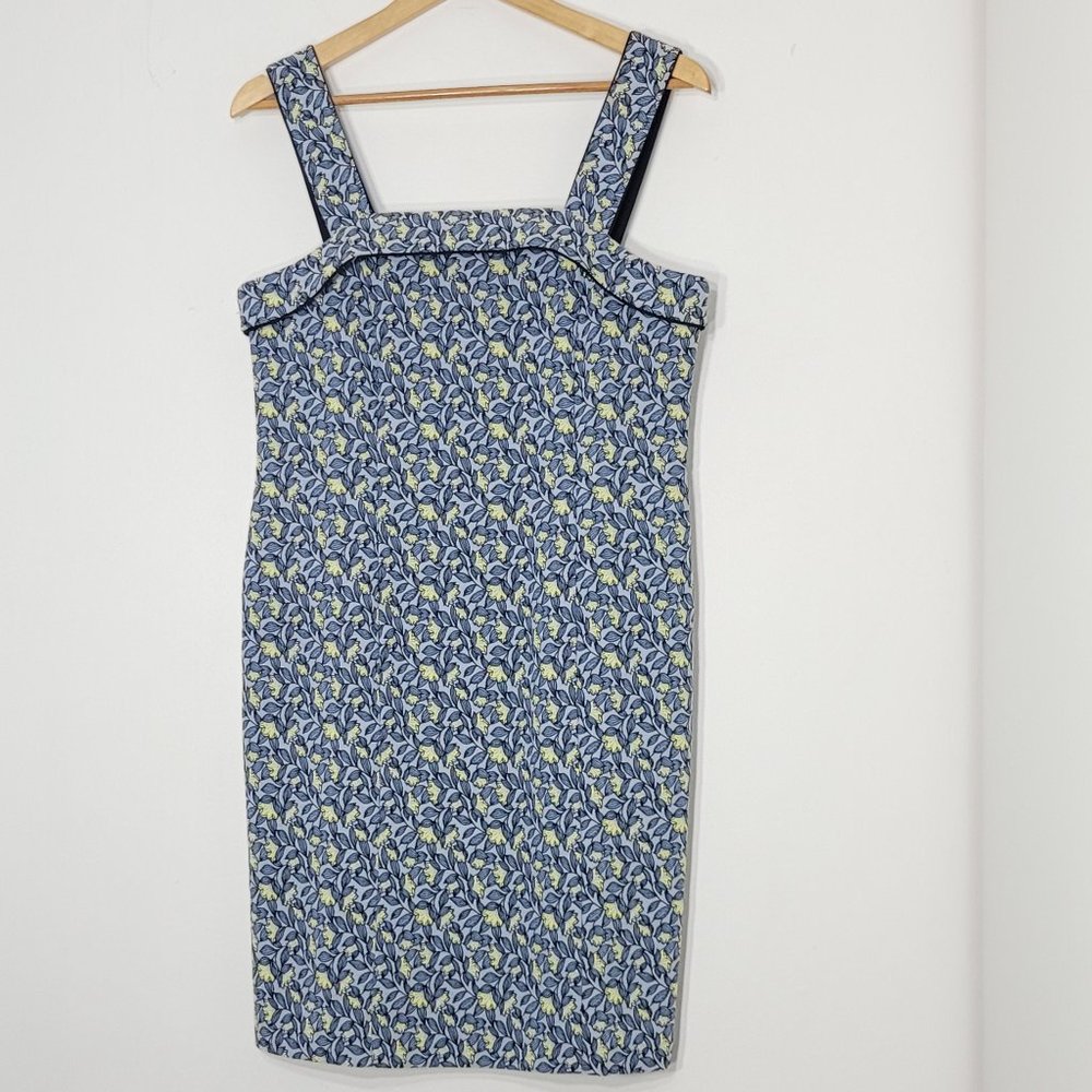 Tristan Womens Blue & Yellow Floral Back Slit Bodycon Wide Strappy Dress 10